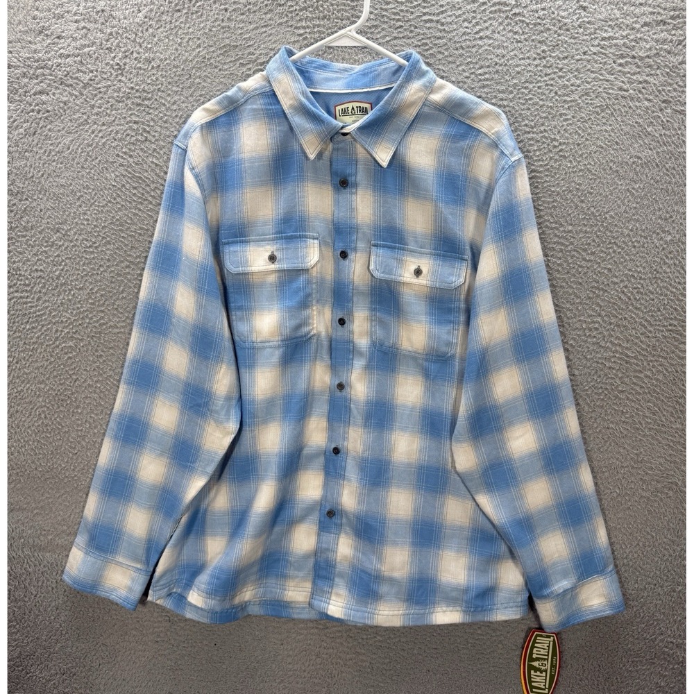 Lake & Trail Shirt Adult XL Blue White Plaid Flannel Outdoors Workwear Chore NEW